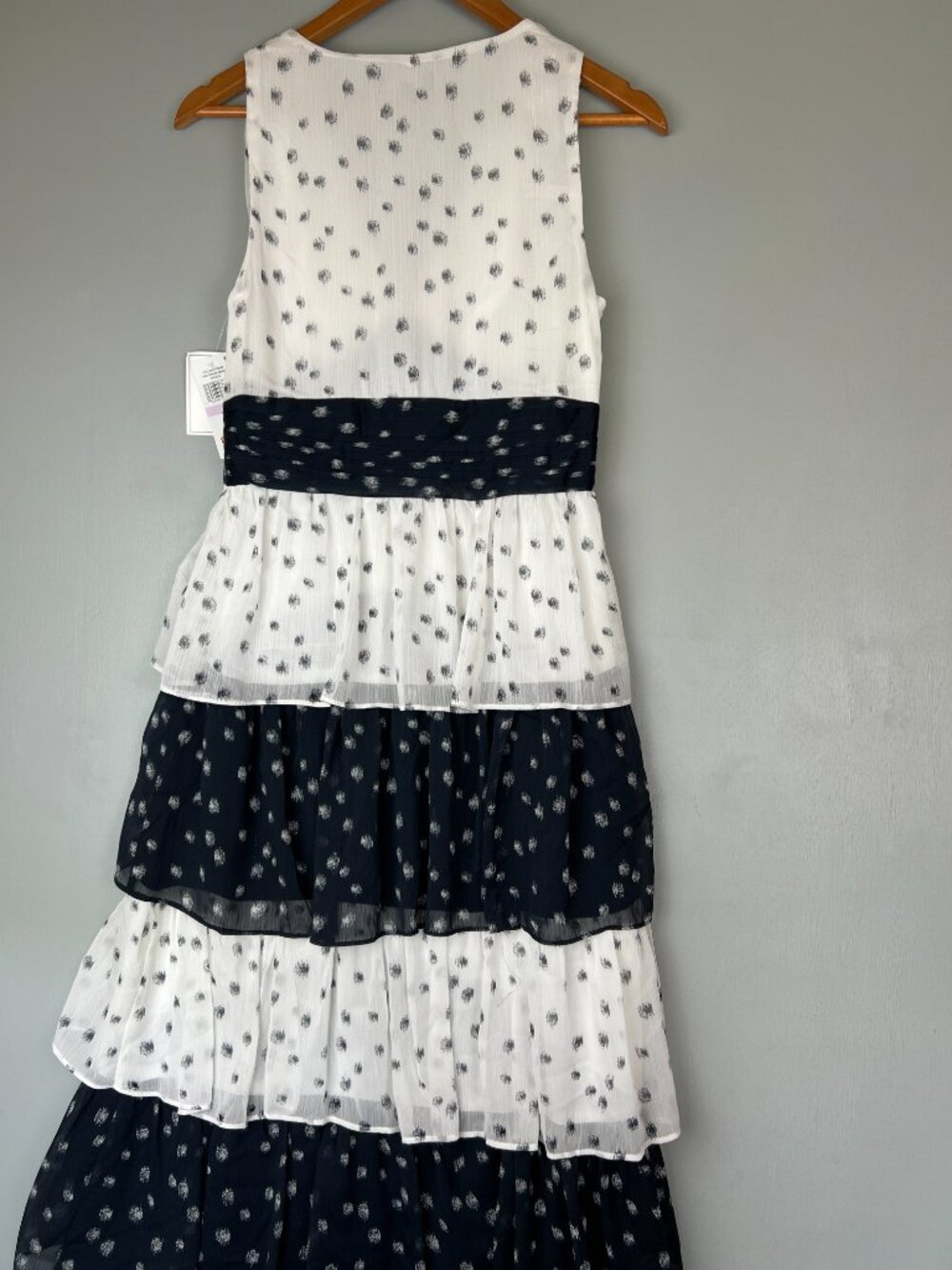 1.State Tiered Midi Dress Ivory Dark Indigo Size 6 NWT Orig $129 Nordstrom - Picture 8 of 8